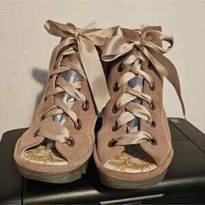 Fly London Yaba Lace Up Wedge shoe Tan Leather 38/7.5